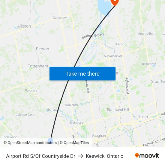 Airport Rd S/Of Countryside Dr to Keswick, Ontario map
