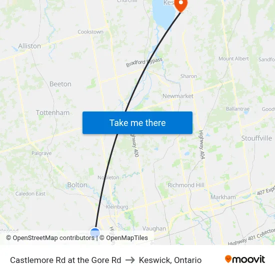 Castlemore Rd at the Gore Rd to Keswick, Ontario map
