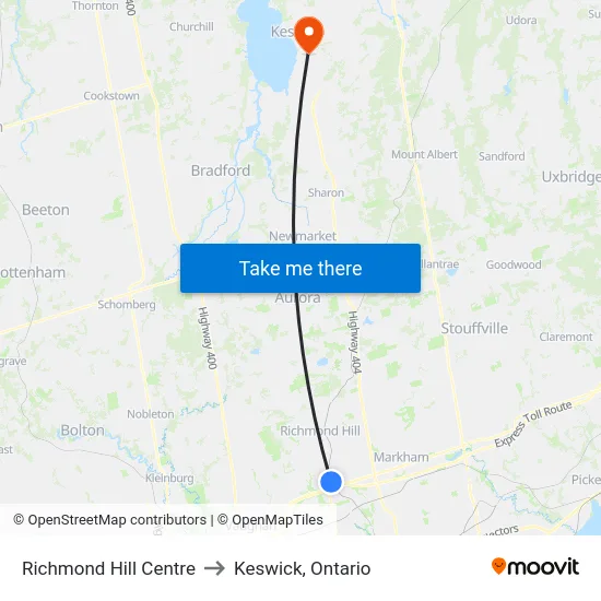 Richmond Hill Centre to Keswick, Ontario map