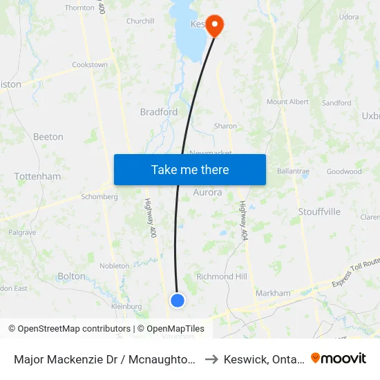 Major Mackenzie Dr / Mcnaughton Rd to Keswick, Ontario map