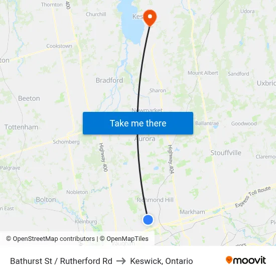Bathurst St / Rutherford Rd to Keswick, Ontario map