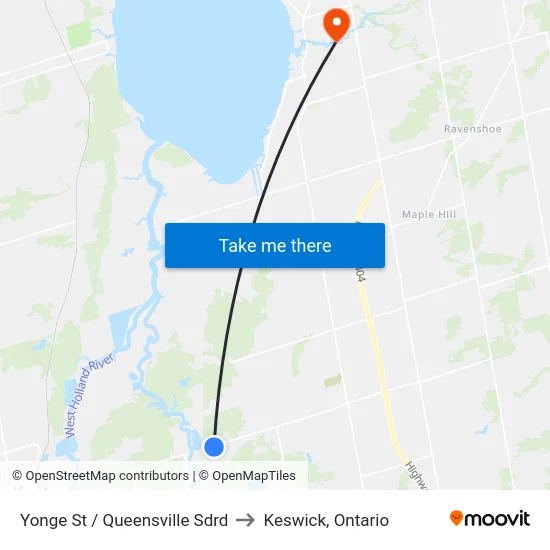 Yonge St / Queensville Sdrd to Keswick, Ontario map