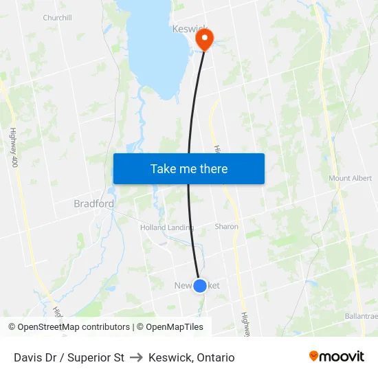 Davis Dr / Superior St to Keswick, Ontario map