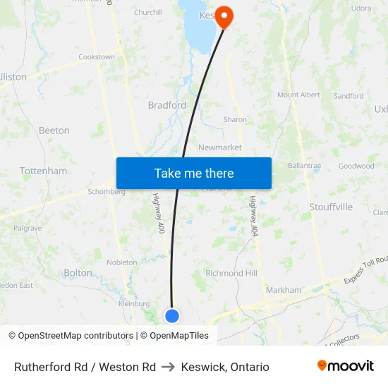 Rutherford Rd / Weston Rd to Keswick, Ontario map