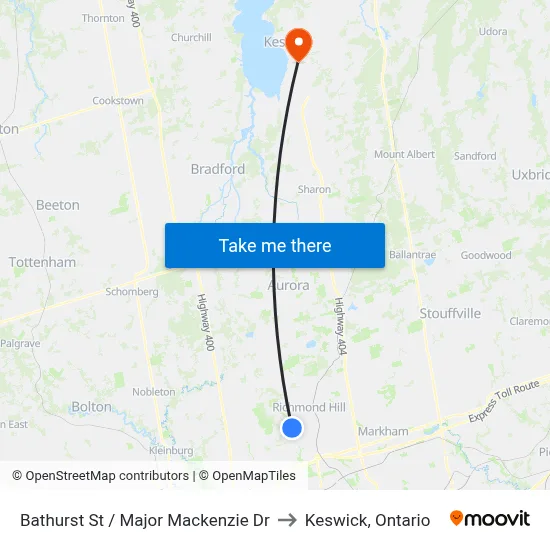 Bathurst St / Major Mackenzie Dr to Keswick, Ontario map