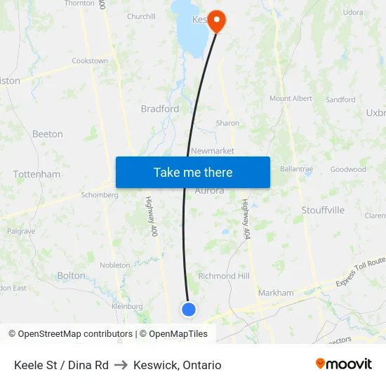 Keele St / Dina Rd to Keswick, Ontario map