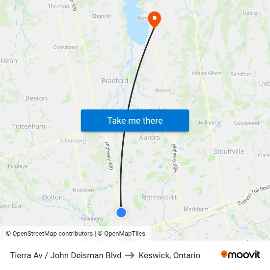 Tierra Av / John Deisman Blvd to Keswick, Ontario map