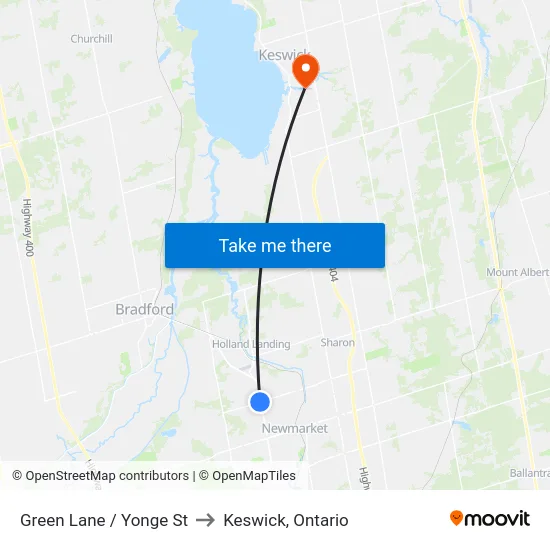 Green Lane / Yonge St to Keswick, Ontario map