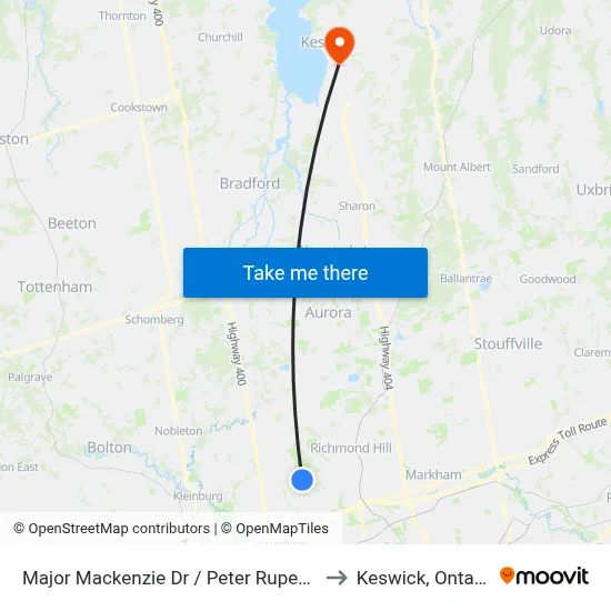 Major Mackenzie Dr / Peter Rupert A to Keswick, Ontario map