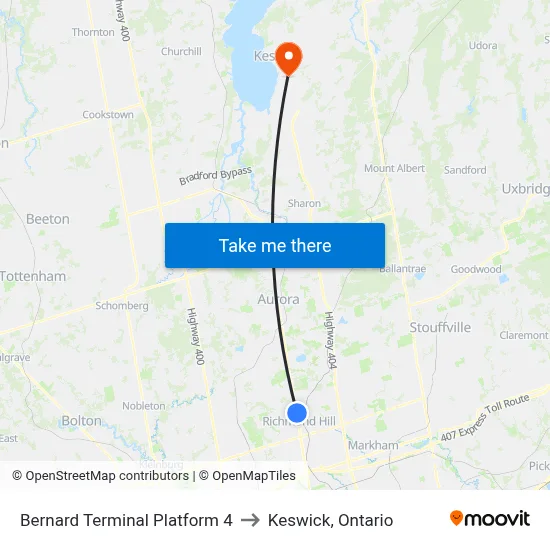 Bernard Terminal Platform 4 to Keswick, Ontario map