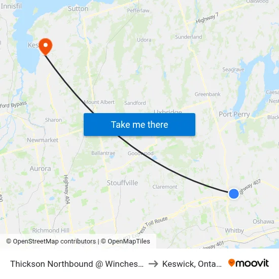 Thickson Northbound @ Winchester to Keswick, Ontario map