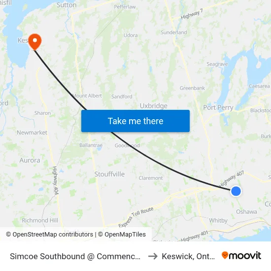 Simcoe Southbound @ Commencement to Keswick, Ontario map