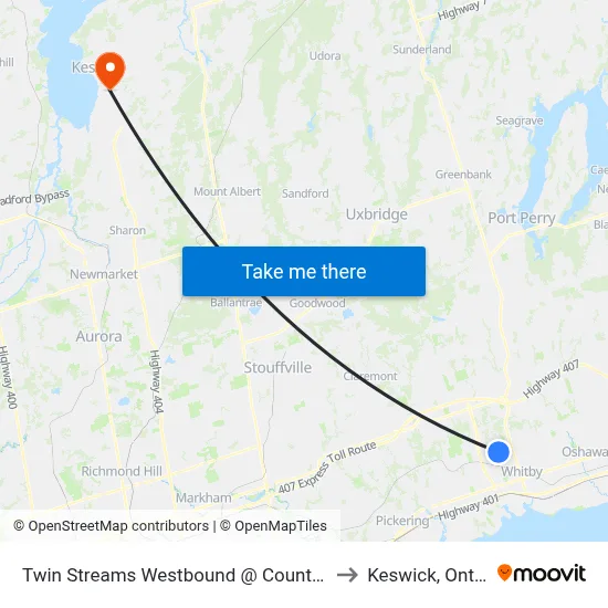 Twin Streams Westbound @ Country Lane to Keswick, Ontario map