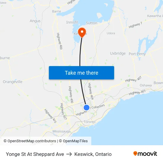 Yonge St At Sheppard Ave to Keswick, Ontario map