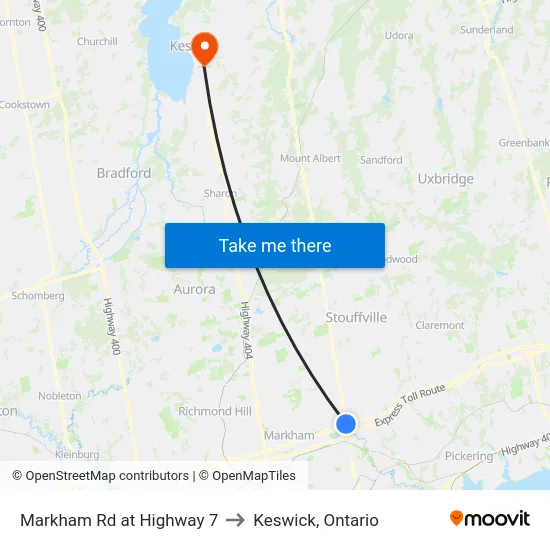 Markham Rd at Highway 7 to Keswick, Ontario map