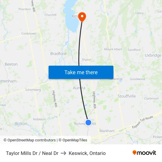 Taylor Mills Dr / Neal Dr to Keswick, Ontario map