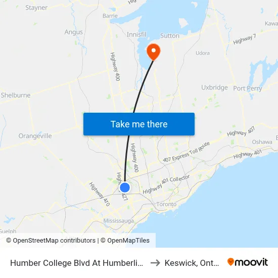 Humber College Blvd At Humberline Dr to Keswick, Ontario map