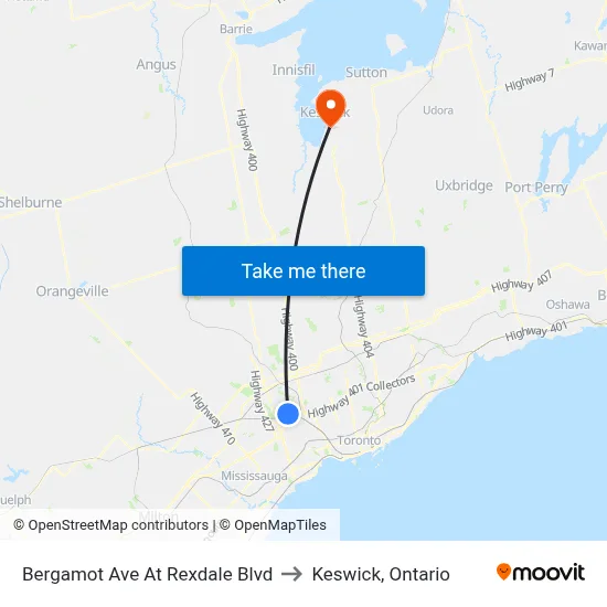 Bergamot Ave At Rexdale Blvd to Keswick, Ontario map