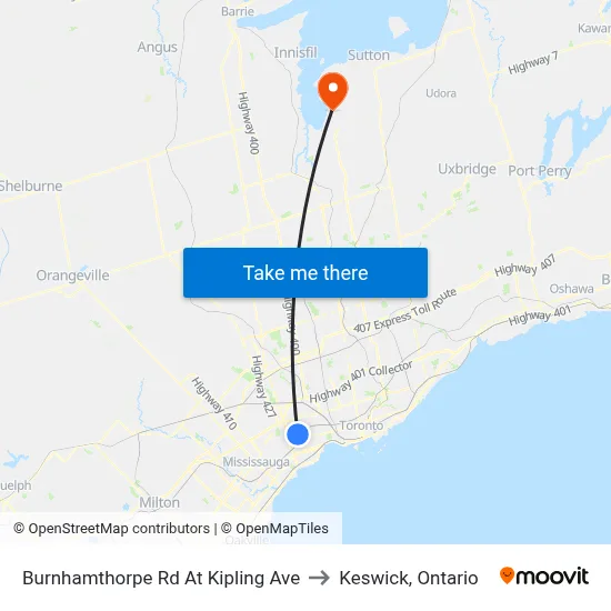 Burnhamthorpe Rd At Kipling Ave to Keswick, Ontario map