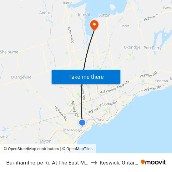 Burnhamthorpe Rd At The East Mall to Keswick, Ontario map