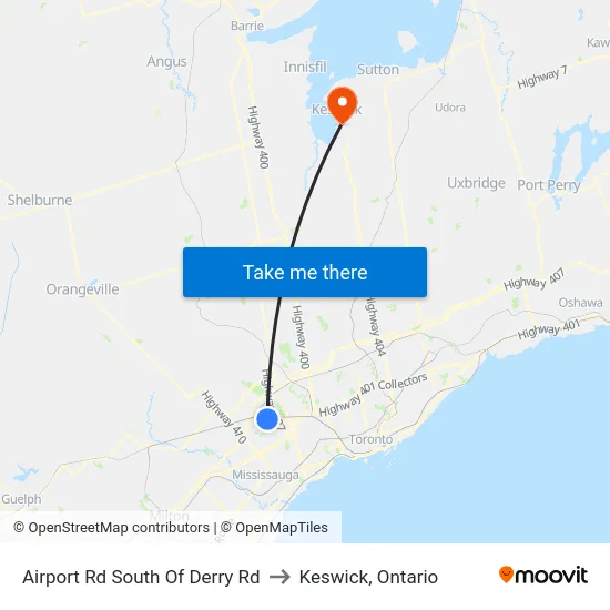 Airport Rd South Of Derry Rd to Keswick, Ontario map