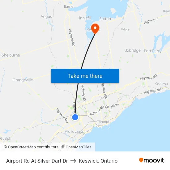 Airport Rd At Silver Dart Dr to Keswick, Ontario map