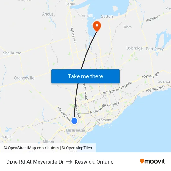 Dixie Rd At Meyerside Dr to Keswick, Ontario map