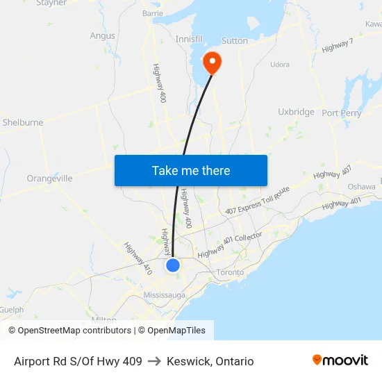 Airport Rd S/Of Hwy 409 to Keswick, Ontario map