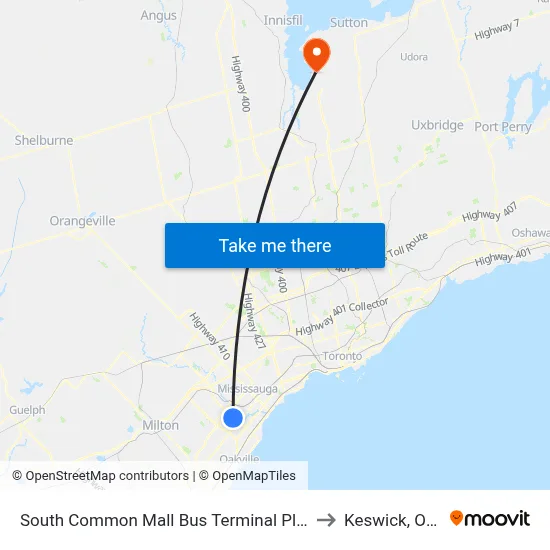South Common Mall Bus Terminal Platform A,B,C to Keswick, Ontario map