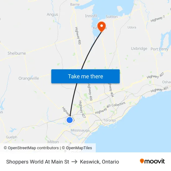 Shoppers World At Main St to Keswick, Ontario map