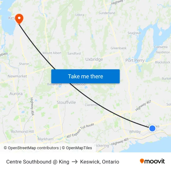 Centre Southbound @ King to Keswick, Ontario map