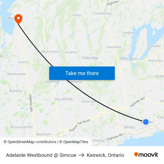 Adelaide Westbound @ Simcoe to Keswick, Ontario map