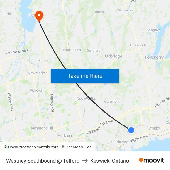 Westney Southbound @ Telford to Keswick, Ontario map