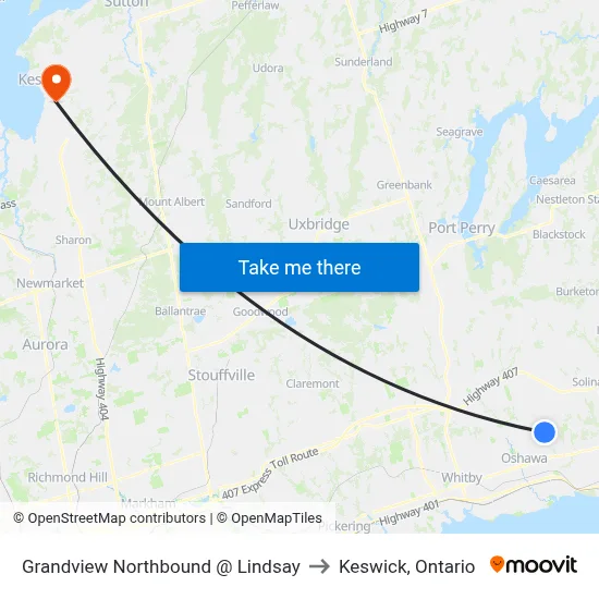 Grandview Northbound @ Lindsay to Keswick, Ontario map