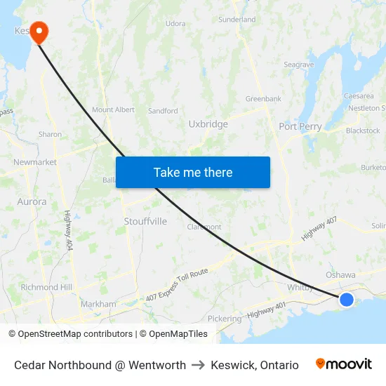 Cedar Northbound @ Wentworth to Keswick, Ontario map