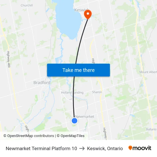 Newmarket Terminal Platform 10 to Keswick, Ontario map