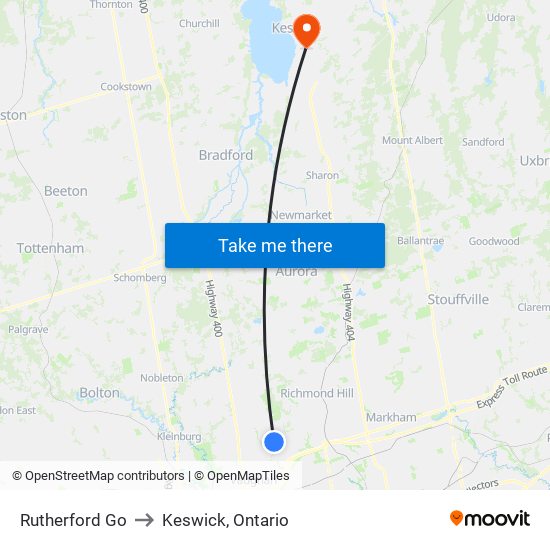 Rutherford Go to Keswick, Ontario map