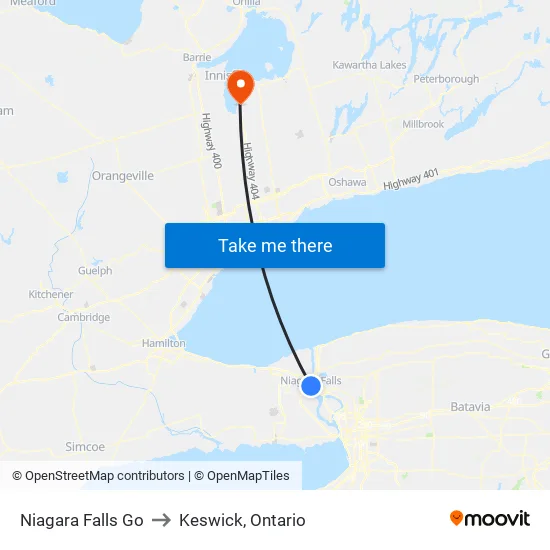 Niagara Falls Go to Keswick, Ontario map