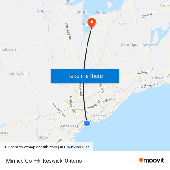 Mimico Go to Keswick, Ontario map