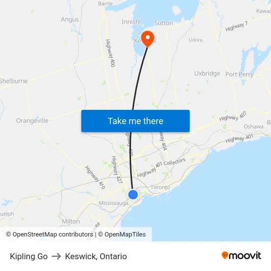 Kipling Go to Keswick, Ontario map