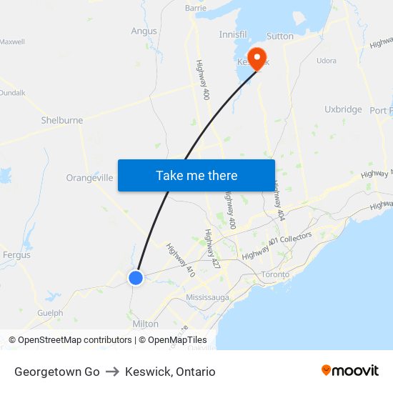 Georgetown Go to Keswick, Ontario map