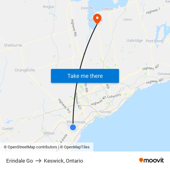 Erindale Go to Keswick, Ontario map