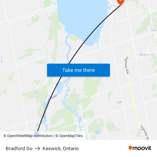 Bradford Go to Keswick, Ontario map