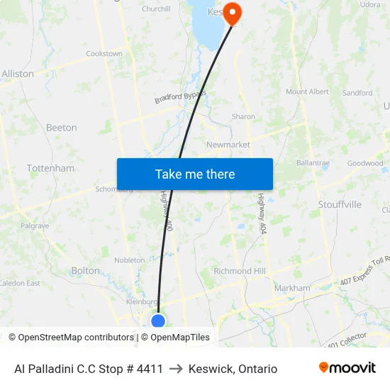 Al Palladini C.C Stop # 4411 to Keswick, Ontario map