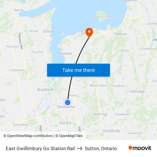 East Gwillimbury Go Station Rail to Sutton, Ontario map
