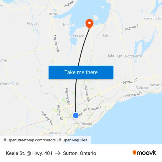 Keele St. @ Hwy. 401 to Sutton, Ontario map