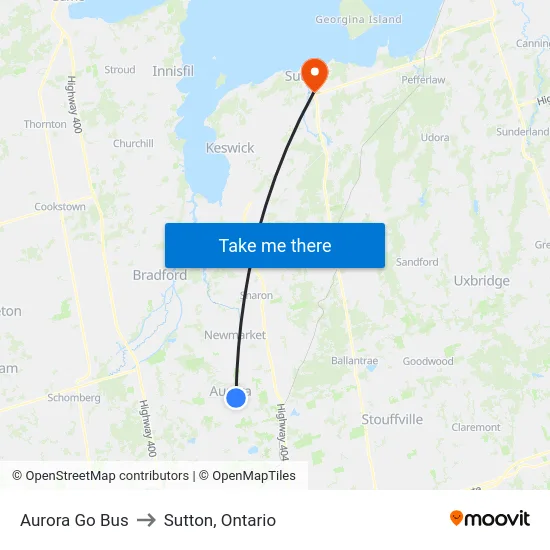 Aurora Go Bus to Sutton, Ontario map