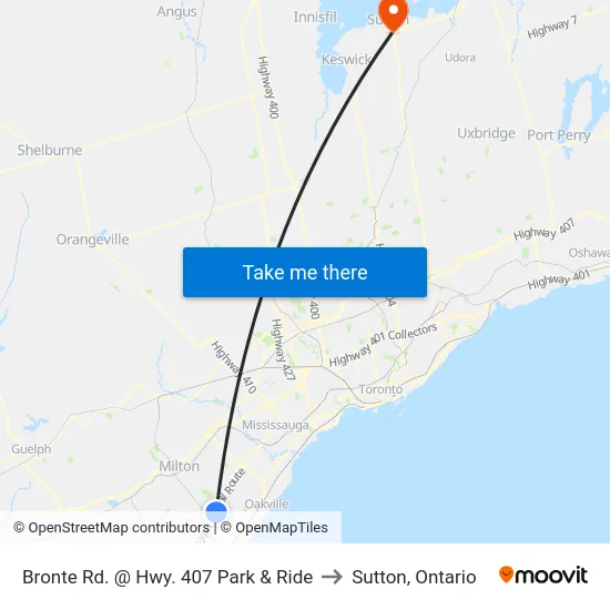 Bronte Rd. @ Hwy. 407 Park & Ride to Sutton, Ontario map