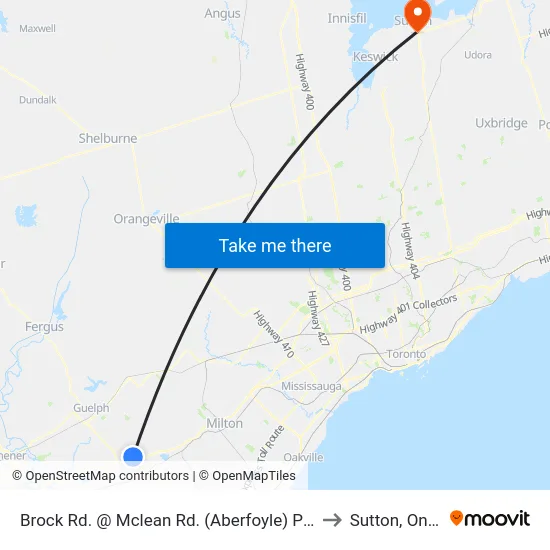 Brock Rd. @ Mclean Rd. (Aberfoyle) Park & Ride to Sutton, Ontario map
