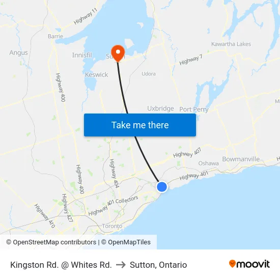 Kingston Rd. @ Whites Rd. to Sutton, Ontario map